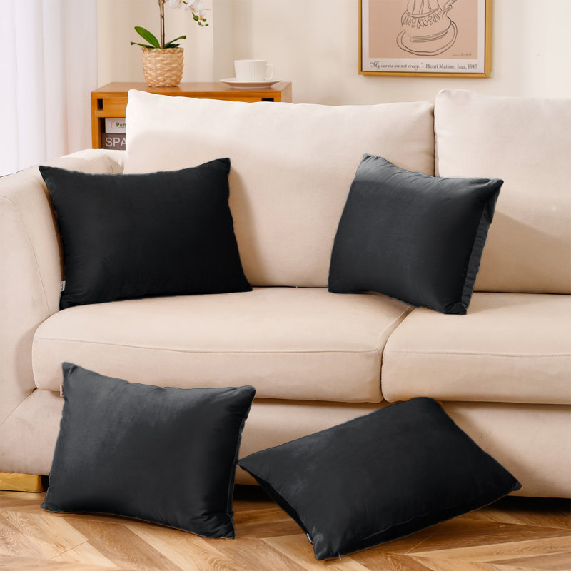 Housse de coussin en velours (ensemble de 4 housses de coussin seulement), Noir