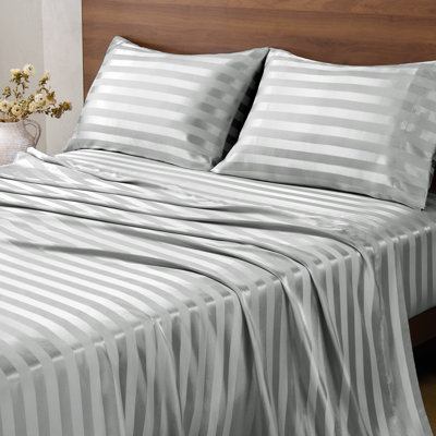 BEDELITE Jacquard Striped Satin Full Sheet Set-Soft Smooth Satin Bedding-Deep Pocket Up to 15 Inches