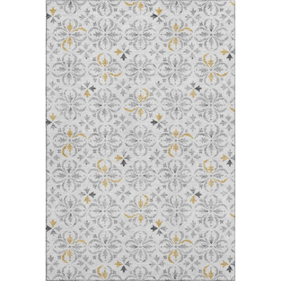 Premium Machine Washable Prisco Silver Rug