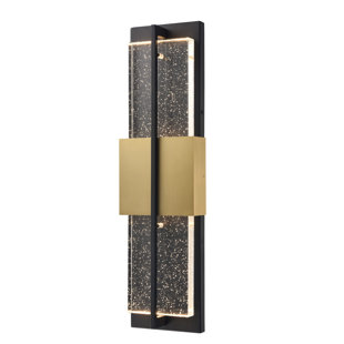 24" Technica Outdoor Aluminum Sconce in Charcoal Black Finish with Seeded Crystal Panel.