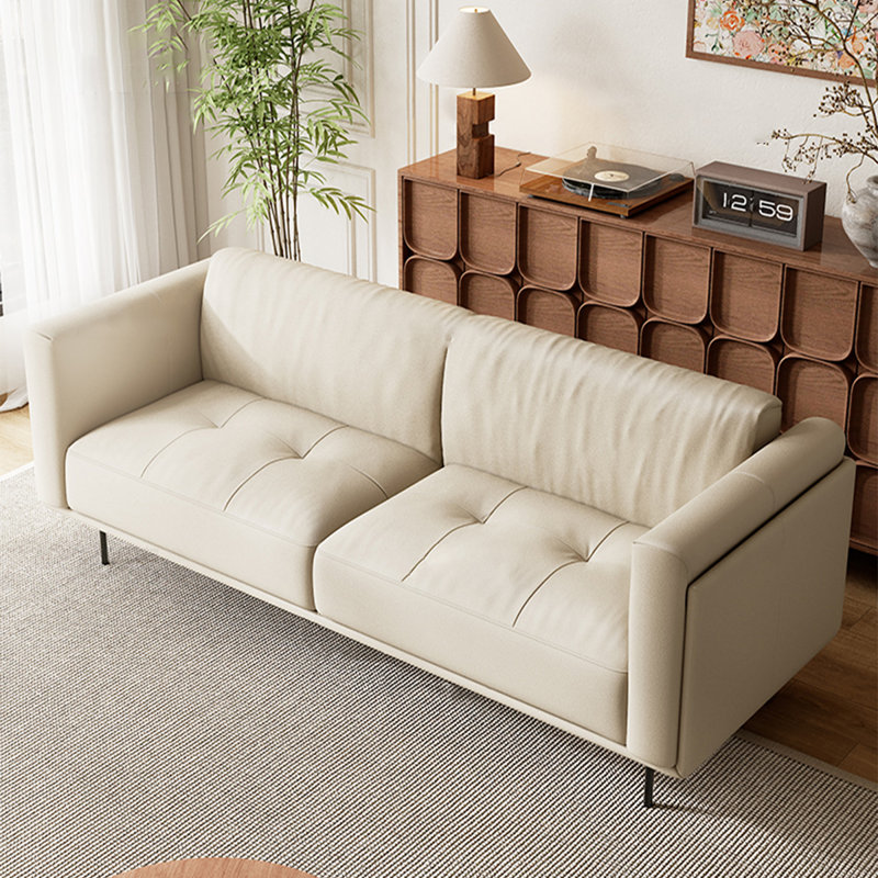 Canapé standard en cuir véritable blanc crème, Blanc crémeux, H 31,5 po x l 70,87 po x P 36,61 po