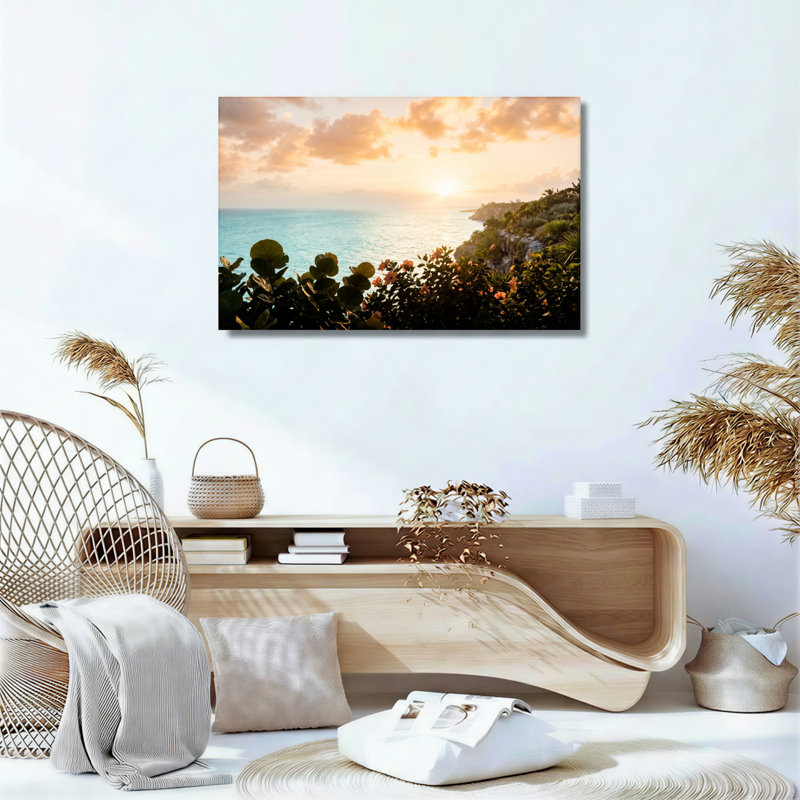 Ensemble de 1 tableau sur toile représentant un coucher de soleil sur l'océan, 18"H x 24"W, Wrapped Canvas