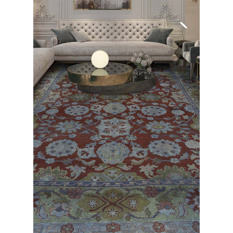 Wool Oriental Area Rug in Rust/Green/Gray
