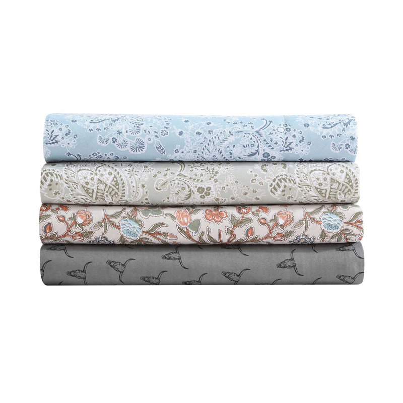 Wrangler Printed Cozy Novelty Sheet Sets, Full Sheet Set with 2 Pillowcases, Prairieland Paisley Green