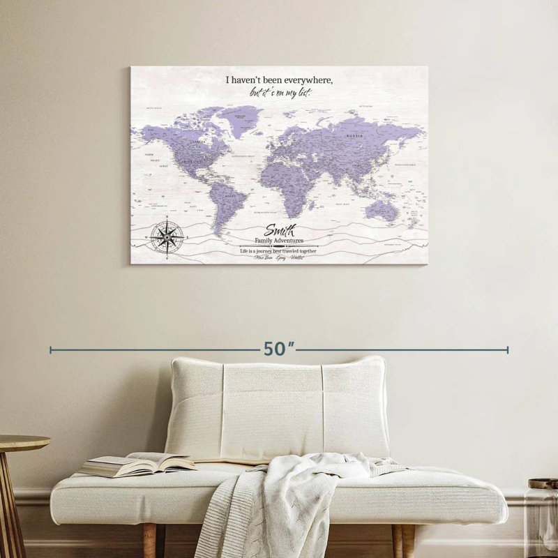 Carte du monde personnalisée «On My List I Push Pin», H 26 po x l 39 po, Oui