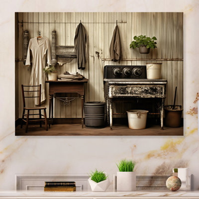 «Farmhouse Laundry Charm III - Bath & Laundry», reproduction d'art en métal