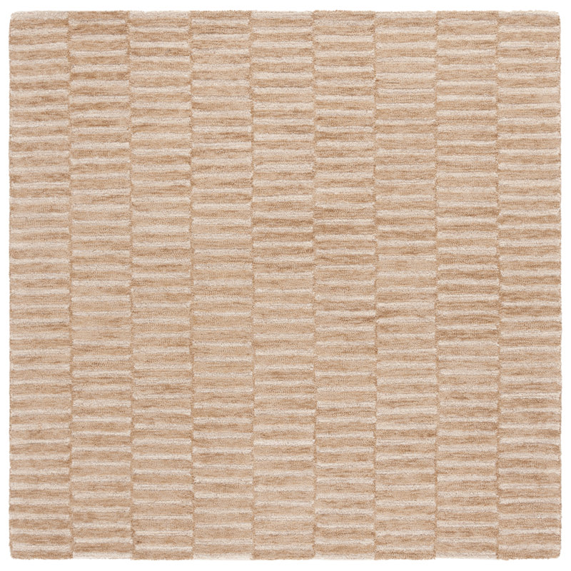Manzella Ebony Hand Tufted Wool Cotton Striped Rug in Beige/Brown, Square 6'