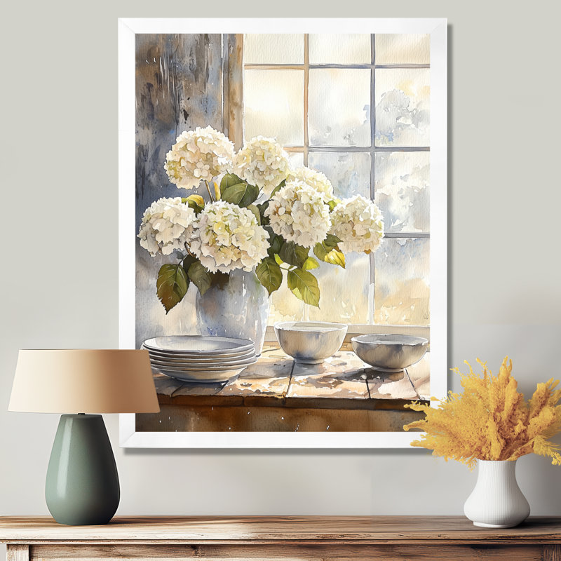 Hixson - Décoration murale florale, H 32 po x l 16 po, Reproduction encadrée d'une seule photo, Blanc