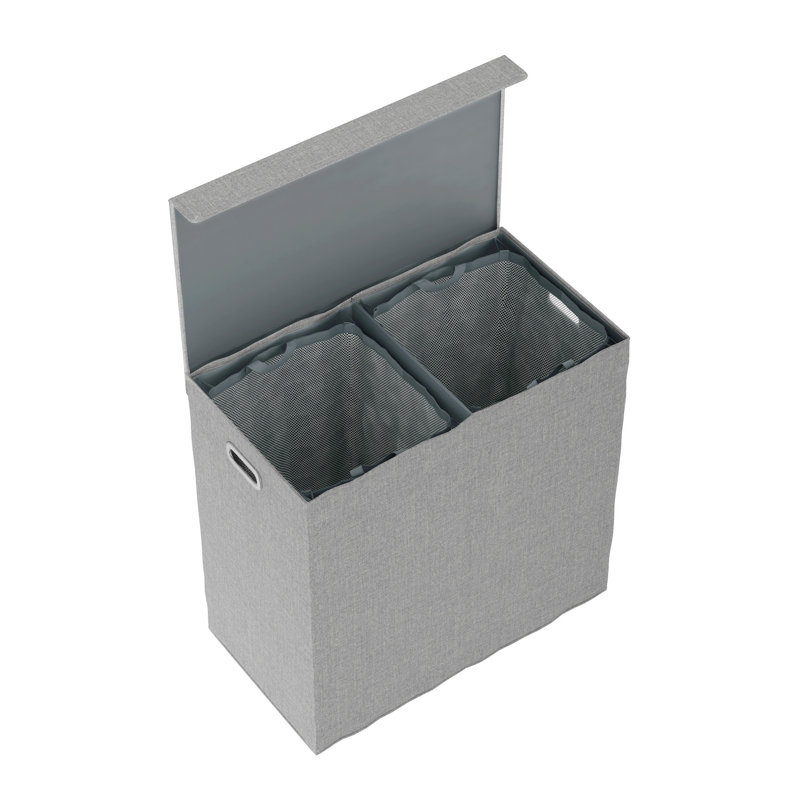 Double Laundry Basket with Lid-Collapsible Two-Sided Clothes Hamper with Removable Mesh Liner Bags