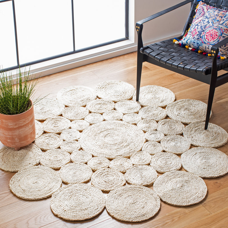 Tapis de couleur unie en jute tissé à la main Easley, Rond 5 pi