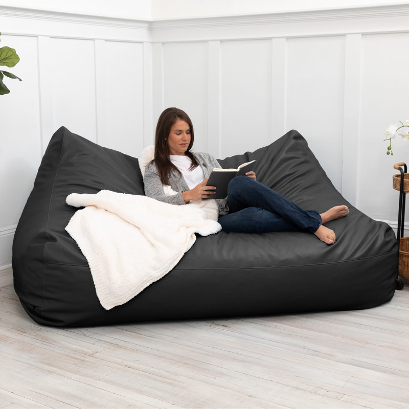 Causeuse 48 po - Grand fauteuil à billes en mousse pour les théâtres, les bureaux et les écoles - Similicuir, Noir