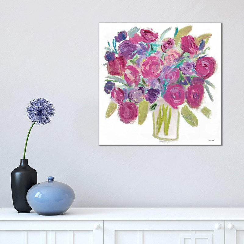 Pink Roses On White by Farida Zaman - Wrapped Canvas Painting, 45.72 cm H x 45.72 cm W