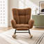 Fauteuil à bascule à oreilles brun avec repose-pieds, chaise haute en tissu Teddy avec poche latérale, base en bois massif