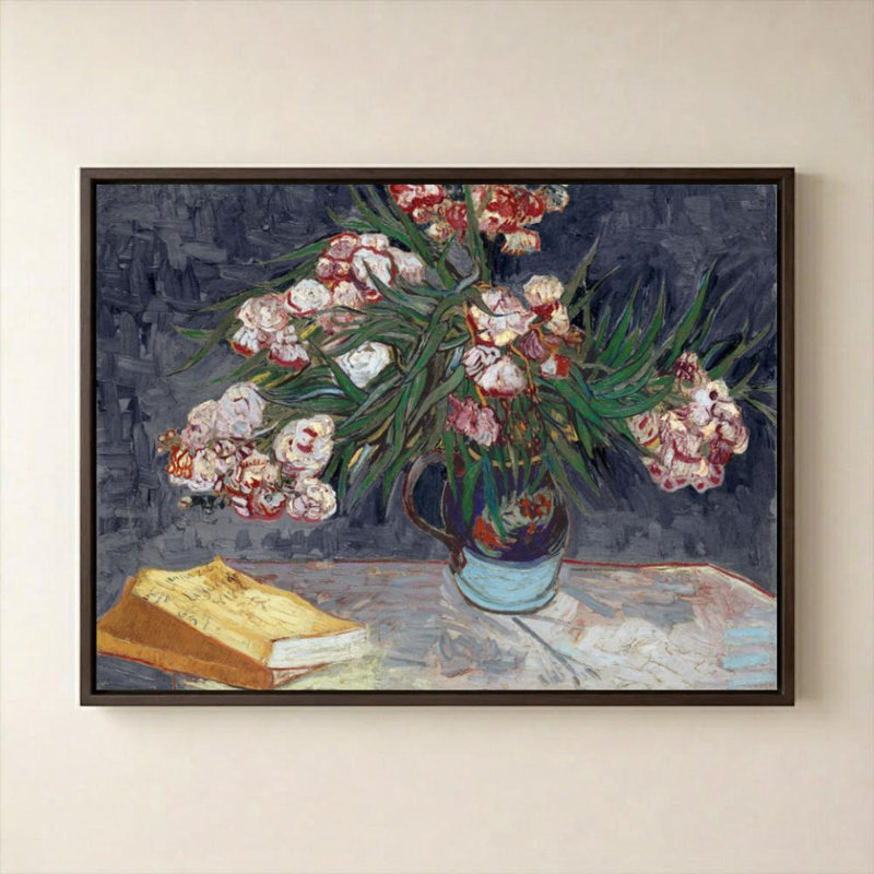 Oleanders revisité par Vincent Van Gogh - impression sur toile, H 36 po x l 48 po, Cadre plat flottant, Brun