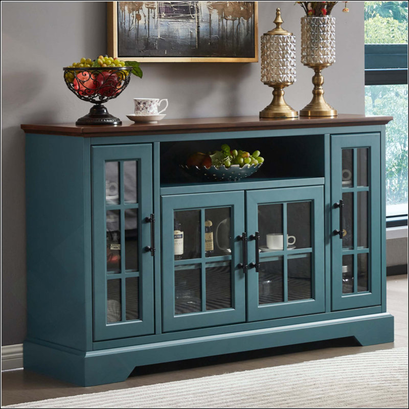 Table élégante avec 4 portes en verre trempé et tablettes réglables pour des solutions de rangement modernes