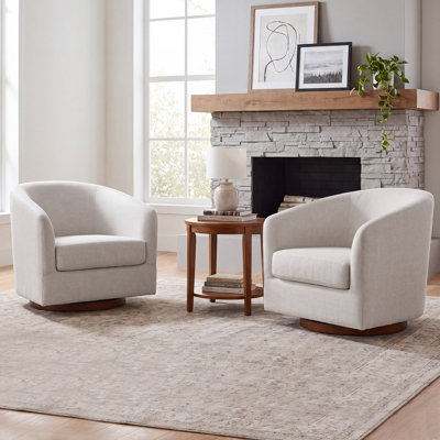 31.3'' Wide Upholstered Swivel Barrel Chair With Wood Base