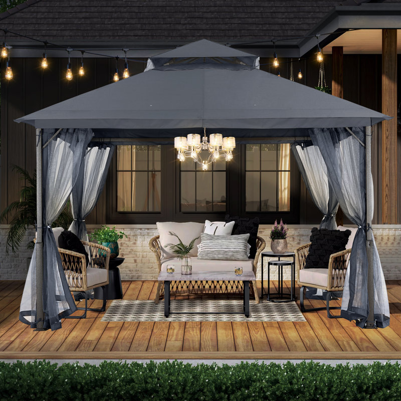 Steel Patio Gazebo The Soft Roof, Gray, 110" H x 132" W x 132" D
