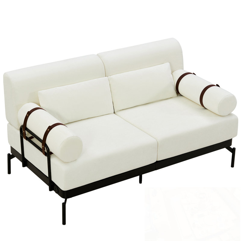 Causeuse avec ports USB flexibles et pieds en métal, Beige