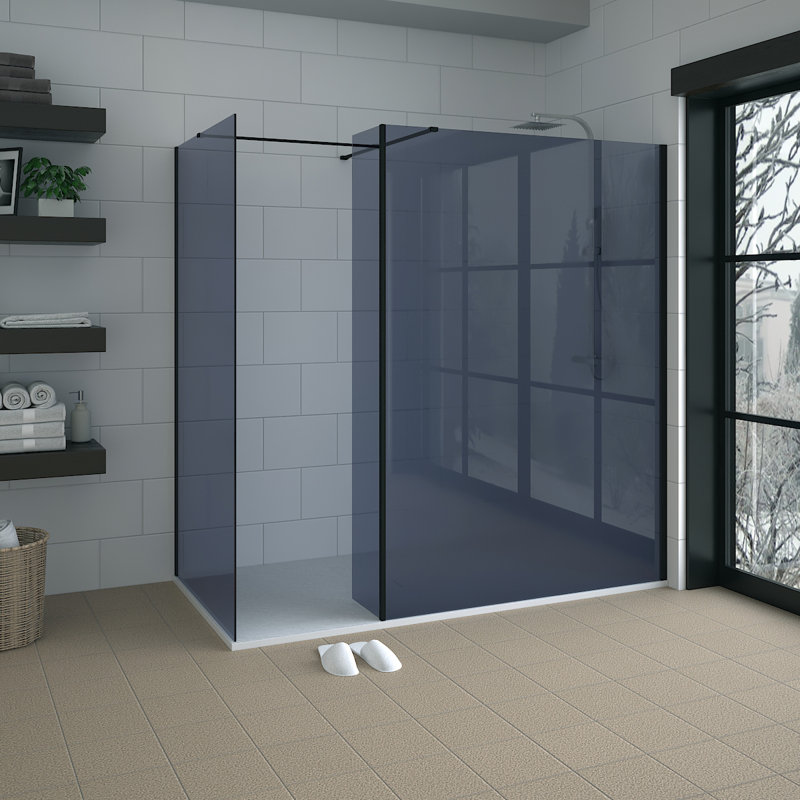 Black Walk In Shower Enclosure Wet Room Grey Glass Screen 1400mm & 900mm with 300mm Return Panel