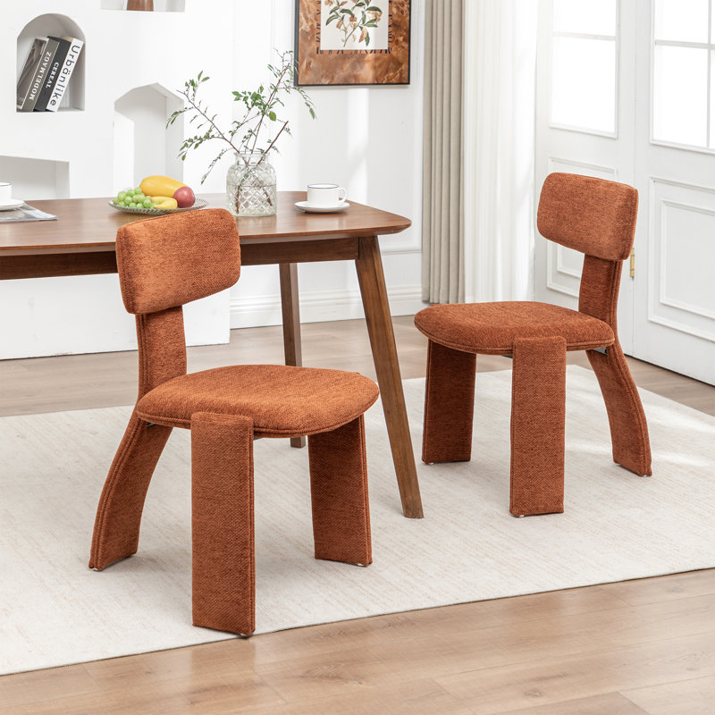 Chaises de salle à manger rembourrées en chenille orange moderne avec siège rembourré, Orange