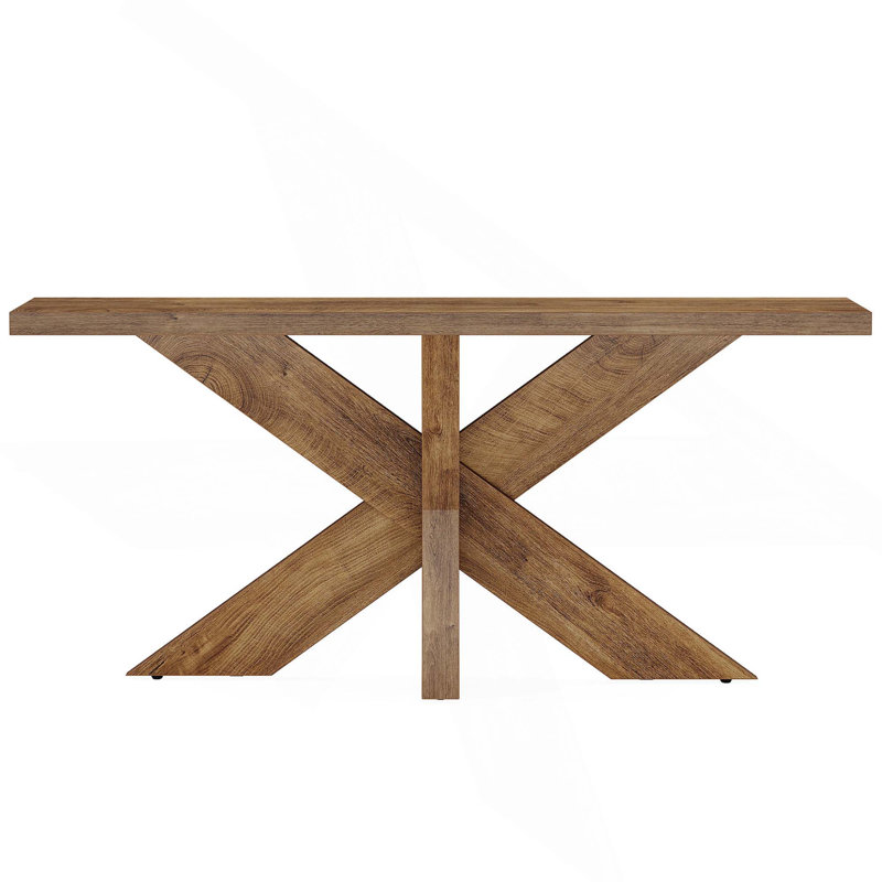 709 Inch Long Farmhouse Console Table With Geometric Wooden Base, Perfect For Living Room Decor And Storage