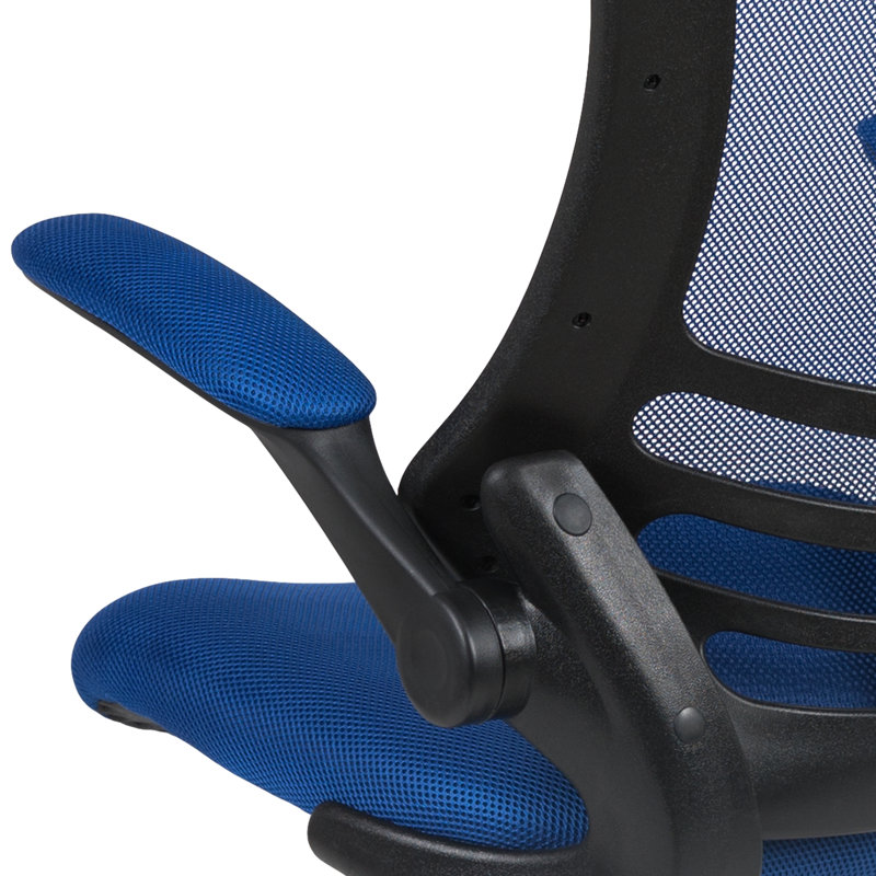 Mid-Back Mesh Swivel Ergonomic Task Office Chair with Flip-Up Arms, Black, Blue