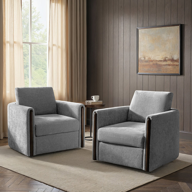 Ensemble de 2 chaises demi-tonneau pivotantes modernes en bois massif Nicha 31,25 W Nicha, Gris