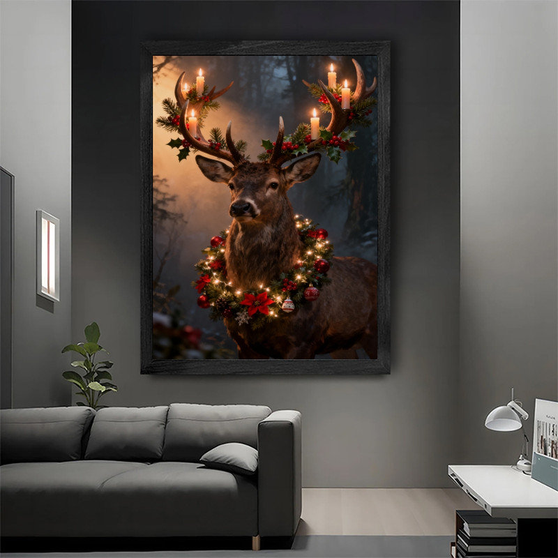 Art mural noir avec renne de Noël encadré, H 11 po x l 9 po