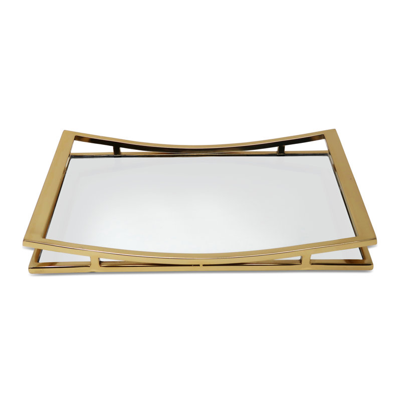 Plateau miroir rectangulaire, Doré, H 2 po x l 16,25 po x P 10,25 po