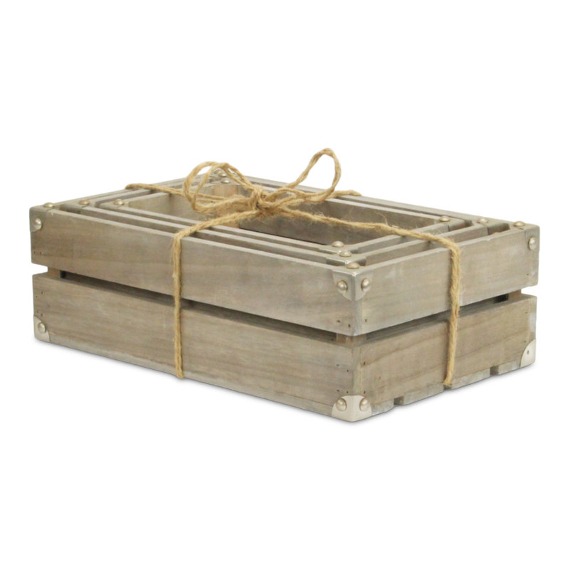 Ensemble de caisses en bois massif, Gris délavé