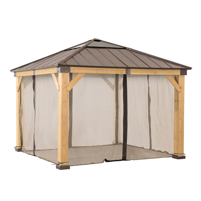 Sunjoy Universal Mosquito Netting for Wood Framed Gazebos, 4-Panel Screen Walls for Outdoor Patio with Zipper (Mosquito Net Only)