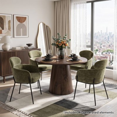 Ensemble de table de salle à manger extensible ronde à ovale avec fauteuils rembourrés