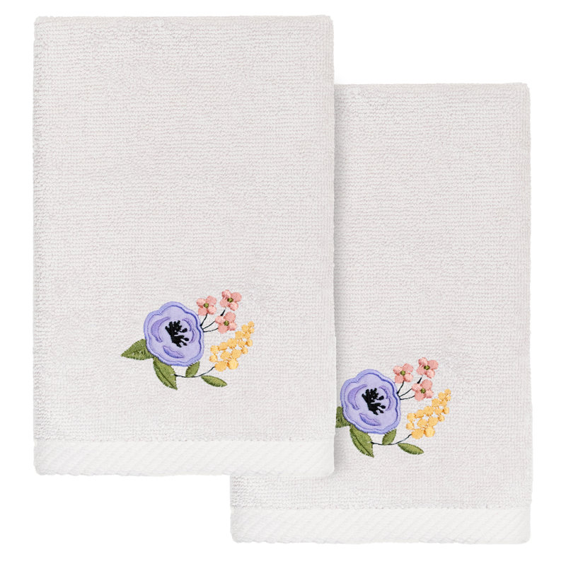 VERANO 2PC Embellished Fingertip Towel Set Turkish Cotton Fingertip Towel, Silver