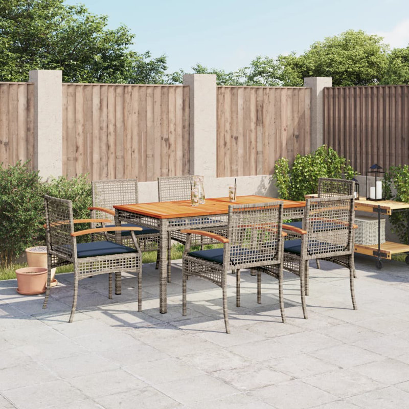 Ensemble repas 5 pièces avec coussins en rotin Bayou Breeze, Bleu / gris, H 29,5 po x l 31,5 po x L 55,1 po, 6