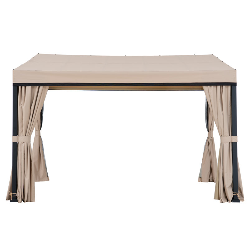 Sunjoy 10 x 12 ft Beige Aluminum Wall-Mounted Gazebo with Curtains