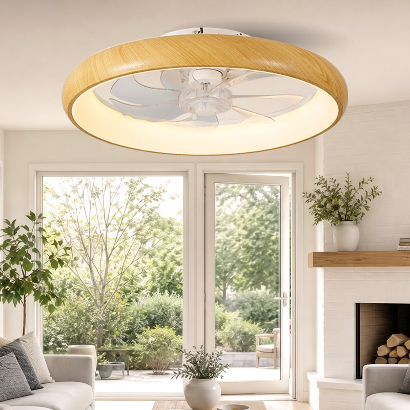 Ventilateur de plafond d'intérieur à profil bas de 20 pouces avec lumière et télécommande inclus, plafonnier encastré à DEL à intensité variable pour la cuisine