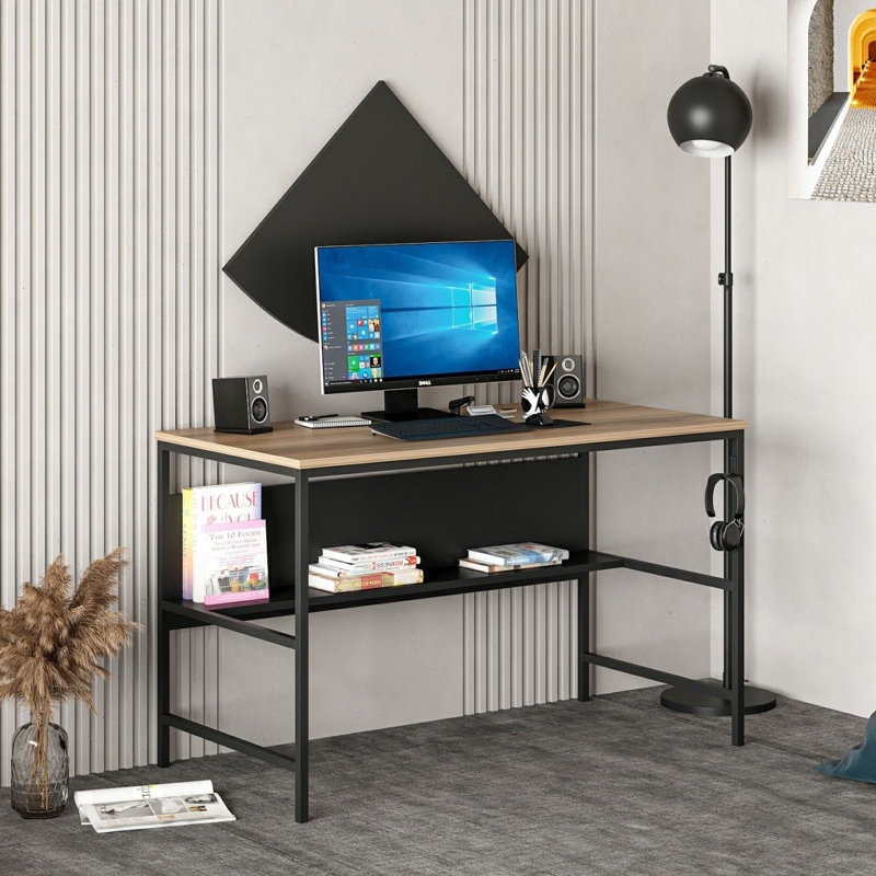 Modern Study Desk, Dore & Black Color, 47.2 x 29.1 x 23.6 inches | 100% Melamine Coated Particle Board, Thickness: 0.7 inches | Sleek Industrial Design Perfect for Home Office & Creative Spaces