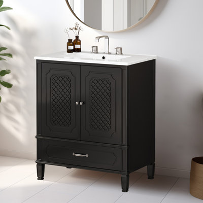 Meuble-lavabo 30 po avec lavabo en céramique, tablette de porte