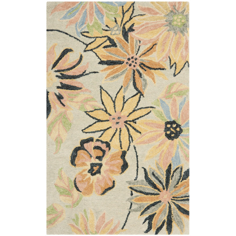 Tapis floral en laine crocheté à la main Emrick, Rectangle 3 pi x 5 pi