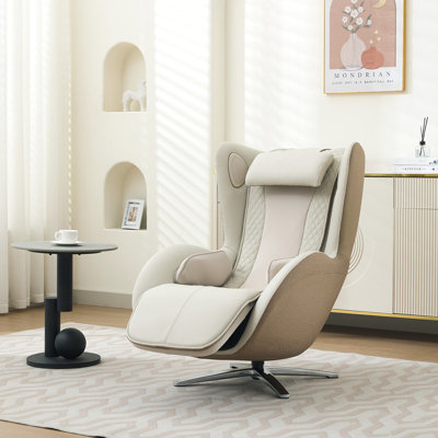 Fauteuil de massage intégral Nouhaus Aurora, fauteuil inclinable sans gravité, fauteuil électrique en cuir véritable avec thermothérapie, système de massage pneumatique, base pivotante et Bluetooth pour le salon