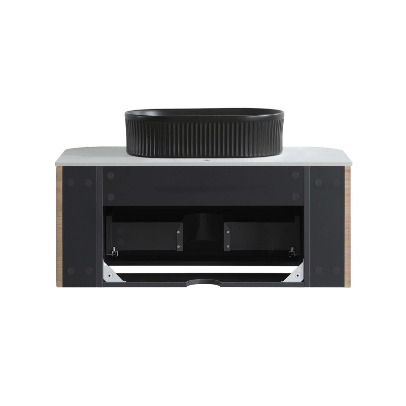 Meuble-lavabo préassemblé avec lavabo et porte-serviettes, Honey Oak, L 36 po, Black