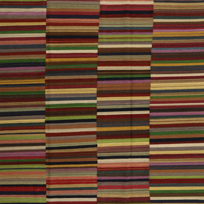 Tapis rayé rouge / vert / brun Sheneka