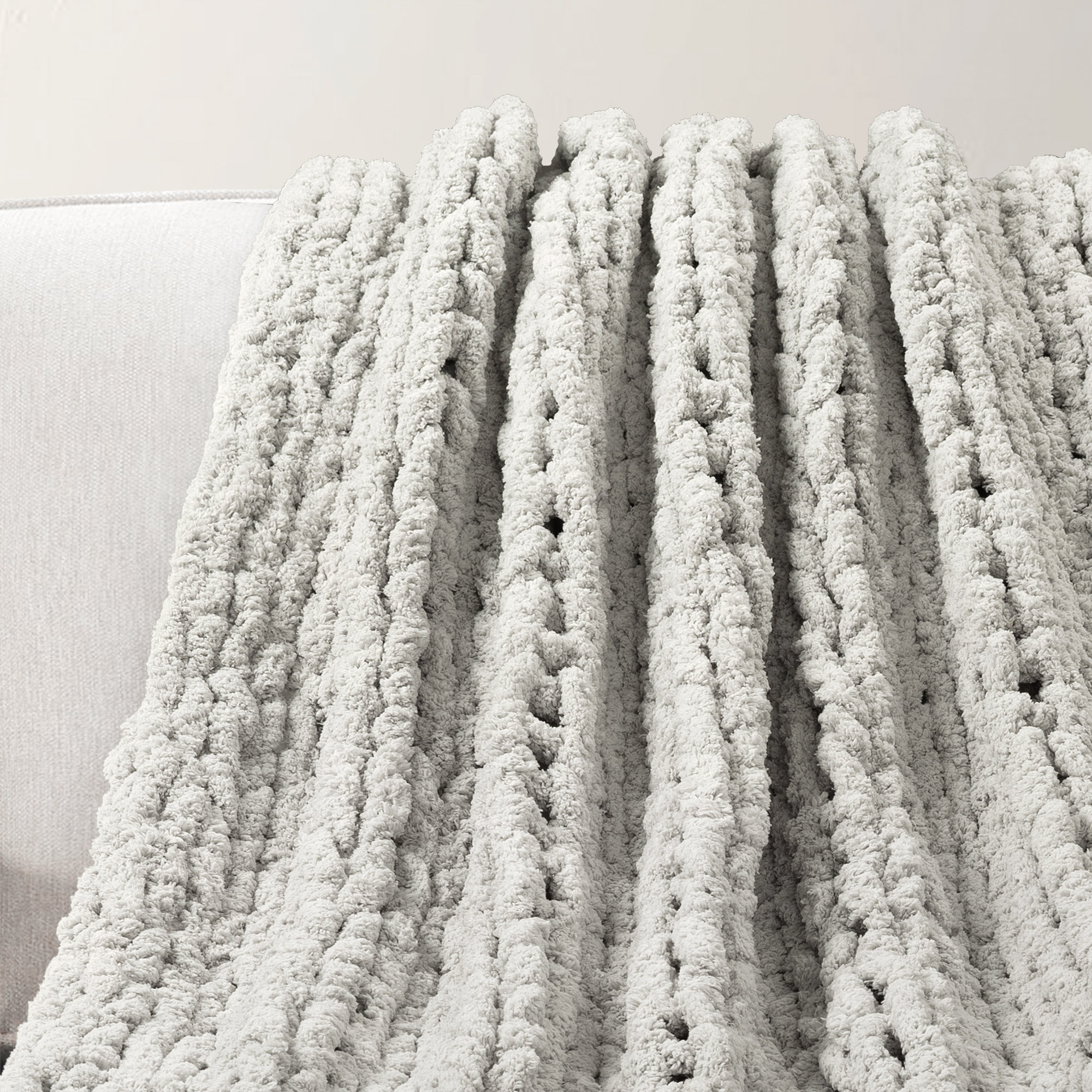 Ottavina Knitted Throw Blanket, 40" W x 72" L, Light Gray