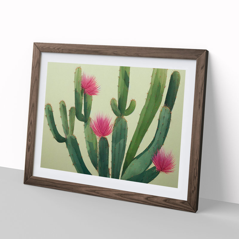 Stimulating Cactus - Framed Print, 46cm H x 64cm W x 2cm D, Walnut