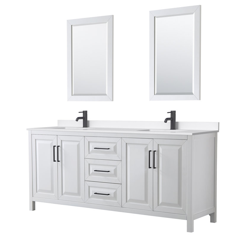 Daria 80'' W Vanity, White, Matte Black, Giotto Quartz