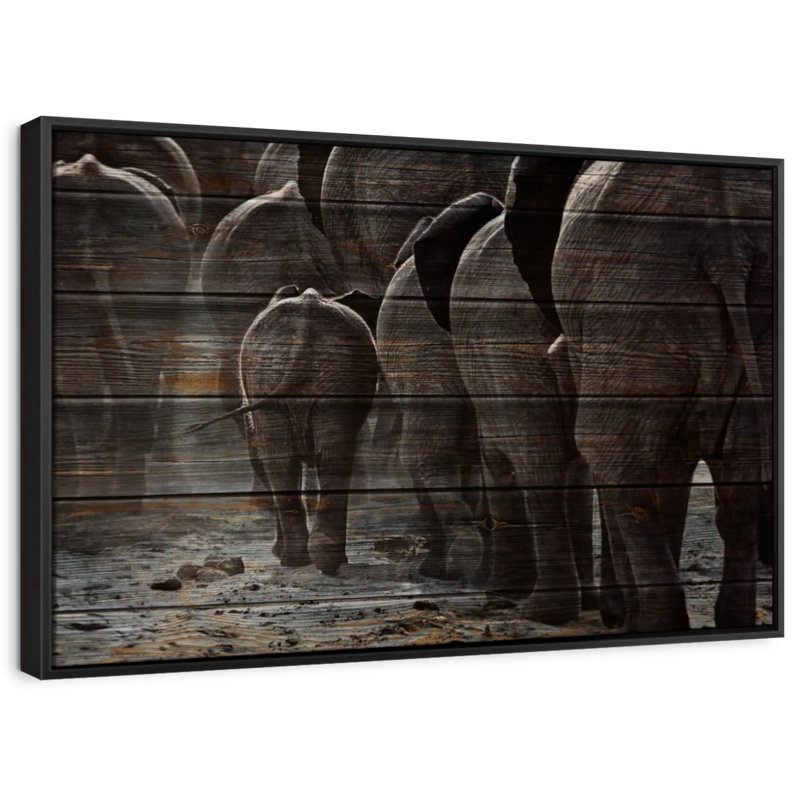 Impression sur toile en bois texturé éléphants, H 9 po x l 13 po