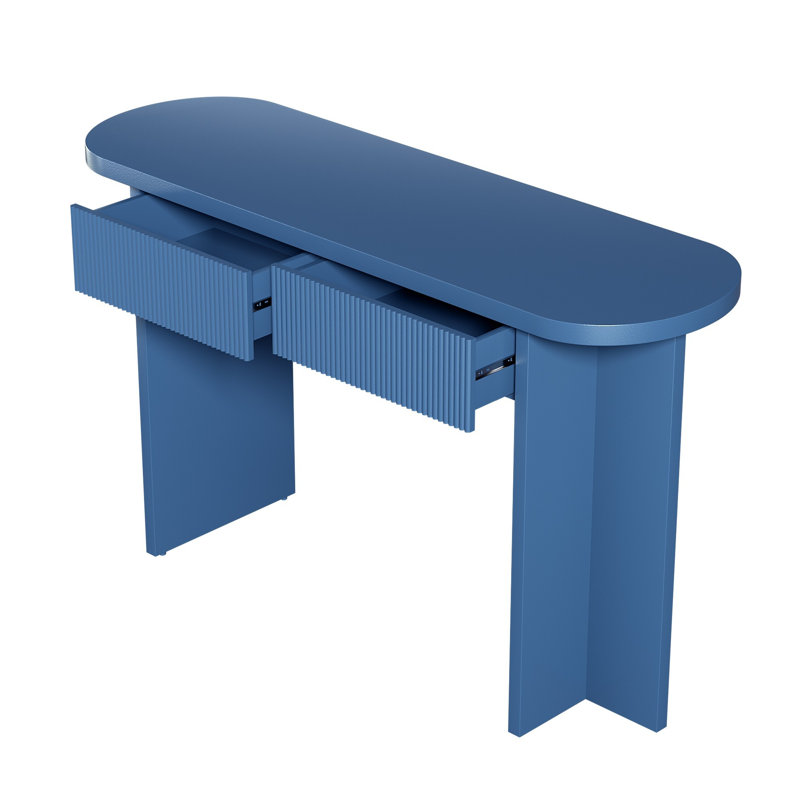Console de 55 pouces avec 2 tiroirs de rangement cannelés pour le salon ou le couloir, Blue