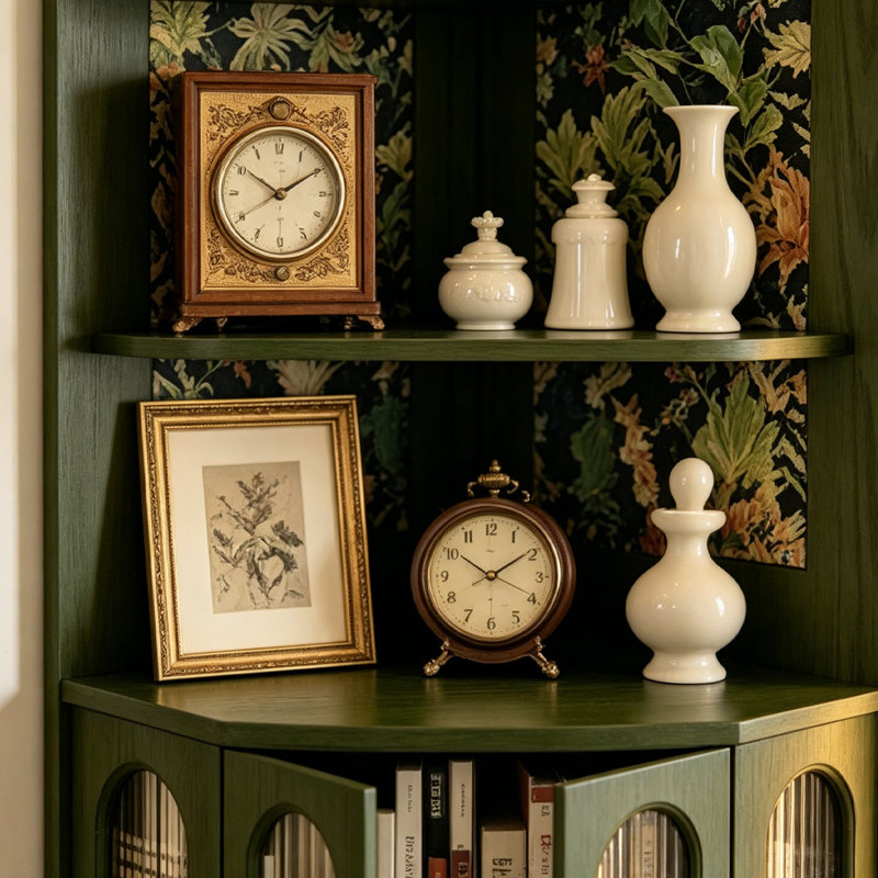 Armoire de coin en bois massif vert