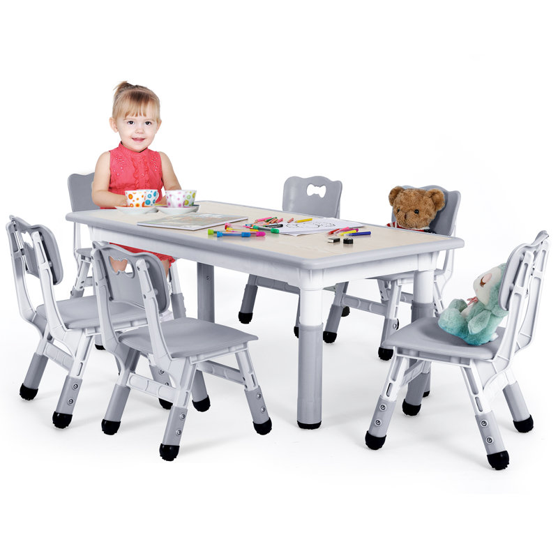 Aarianna Kids 7 Piece Play Or Activity Table and Chair Set, Gray