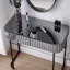 Table de coiffeuse à maquillage de 39 po avec base en acier inoxydable, coiffeuse à miroir avec 2 tiroirs, bureau et bureau polyvalents, gris, pour la chambre à coucher